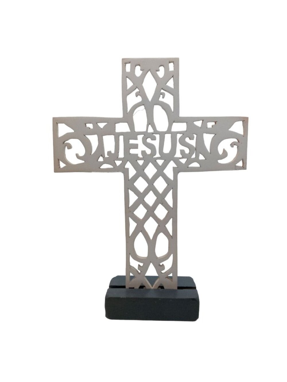 Jesus Cross Folk Art Sculpture Scrollwork Handmade Christian Easter OOAK Vintage